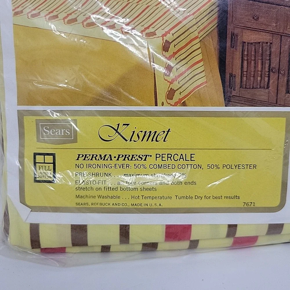 Sears Kismet Perma-Prest Percale 1 Full Flat Sheet 1970s Retro‎ MCM
